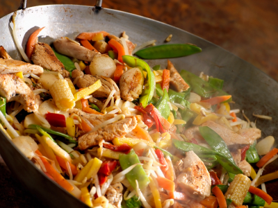 Chicken and Vegetable Stir Fry Cooking in a Wok -Photographed on Hasselblad H1-22mb Camera